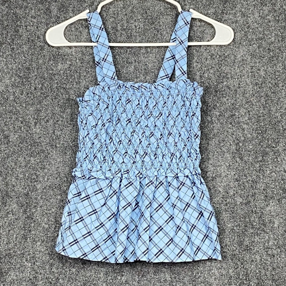 J.Crew Smocked Tank Top Plaid Sleeveless Blue Small Summer Casual Preppy NWT $80